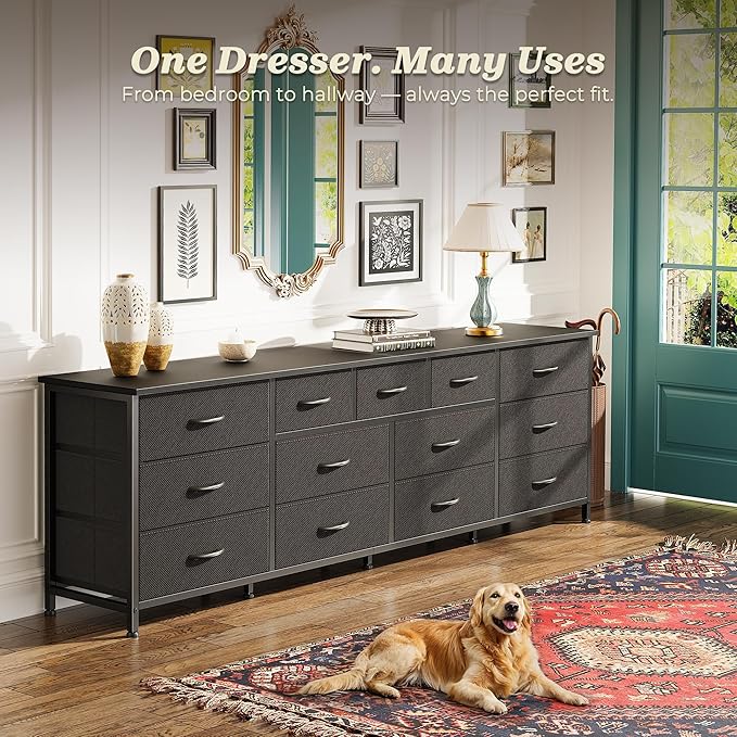 Huuger 70 Inch Black Dresser for Bedroom, TV Stand for 65, 80 Inch TV, 13 - Image 7