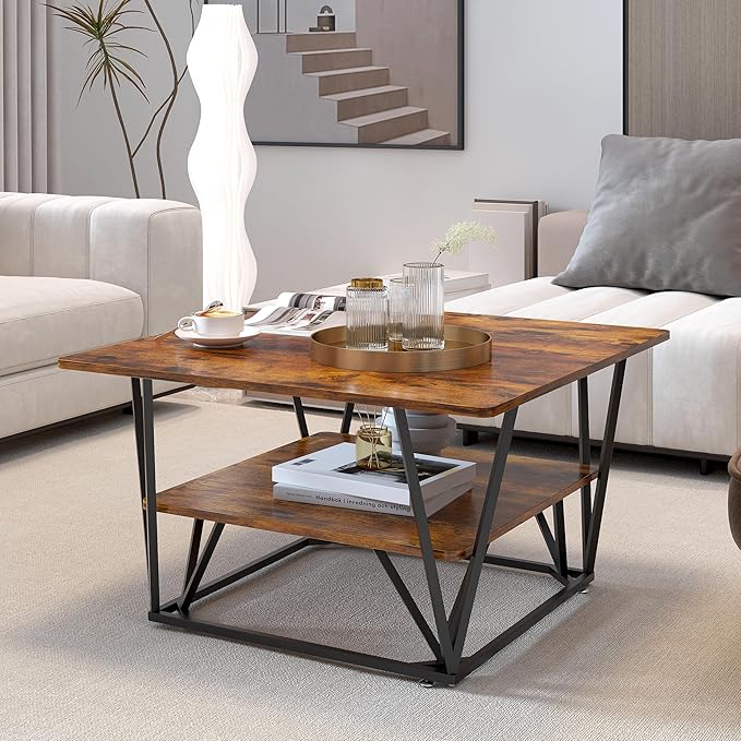 Elephance Square Coffee Table for Living Room, Modern 31.5" Two-Tier Caramel - Image 6