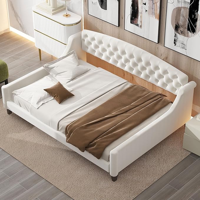 Full Size Modern Luxury Tufted Button Daybed, Stylish Wood Upholstered Day Bed - Image 4