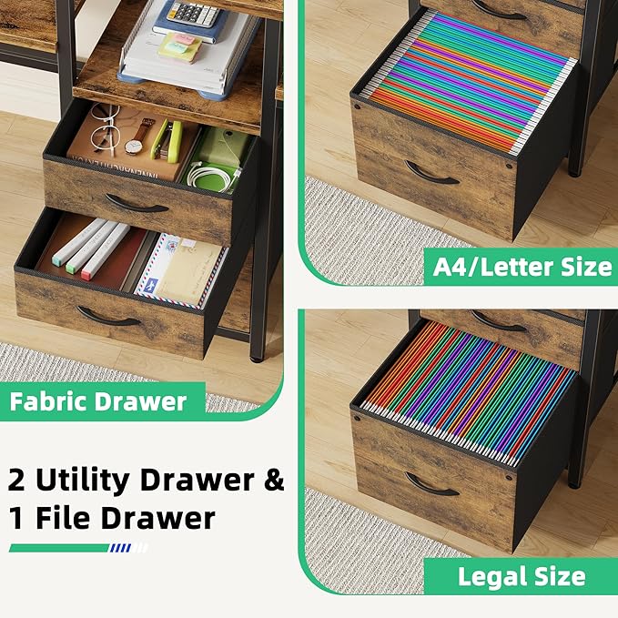 93'' Two Person Desk with Charging Station, Long Desk with 3 Fabric Drawers and - Image 5