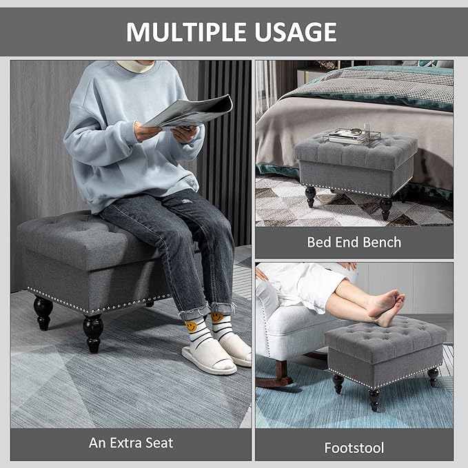 HOMCOM Ottoman with Storage for Living Room, Button-Tufted Fabric Bench for - Image 6