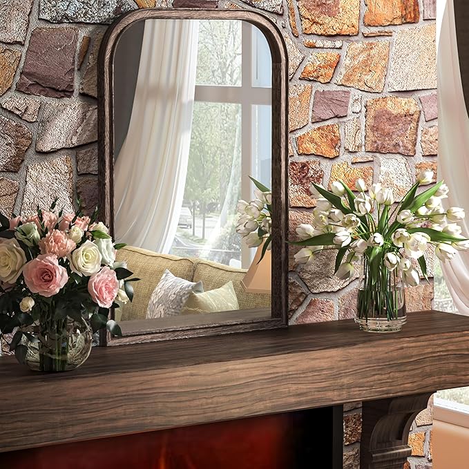 20"x30" Solid Wood Bathroom Mirror Arch Tempered Glass - Image 7