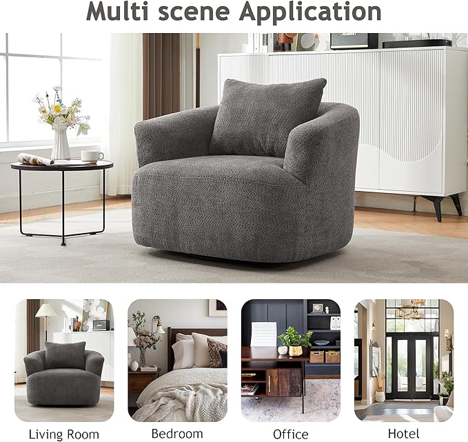 Merax Modern 360° Chenille Swivel Barrel Chair - Image 5