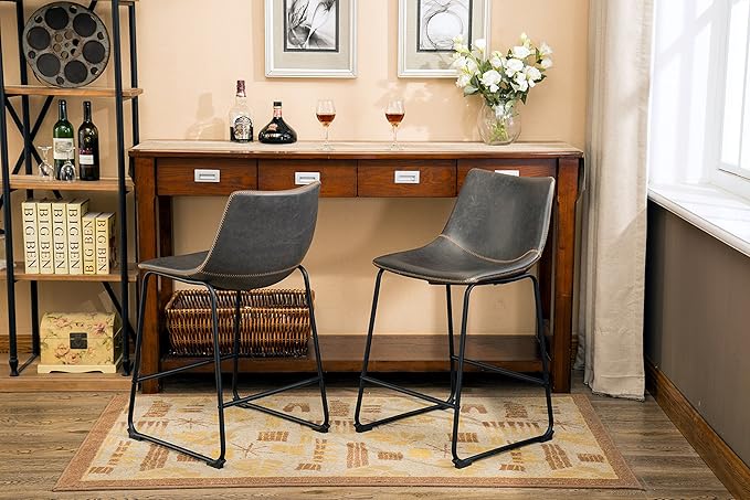Roundhill Furniture Lotusville Vintage PU Leather Counter Height Stools - Image 6
