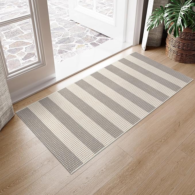 OJIA Front Door Rug 24"x51" Washable Checkered Rug Cotton Woven Small Outdoor - Image 7