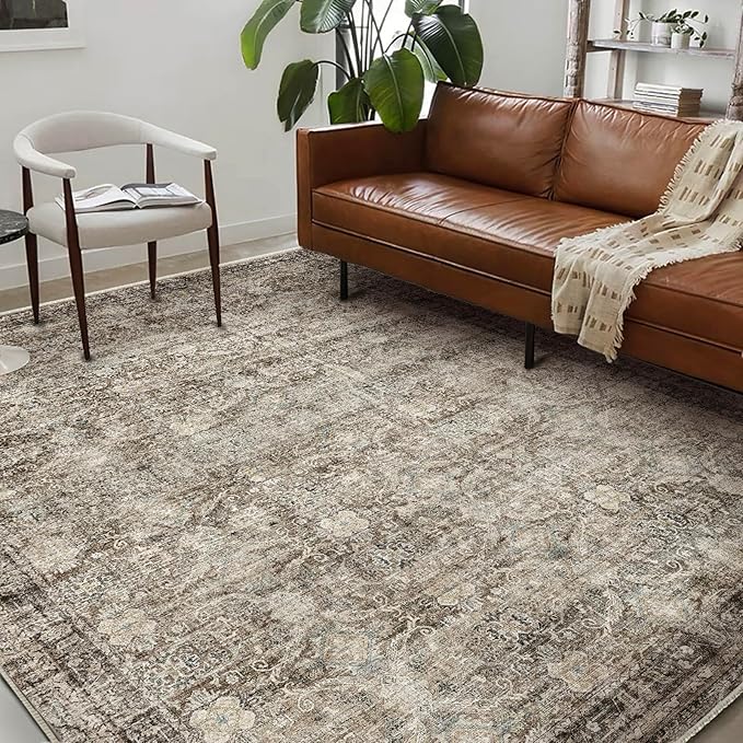 Washable Area Rug 9'x12' Retro Boho Design Non-Shedding Easy Care Ideal - Image 2