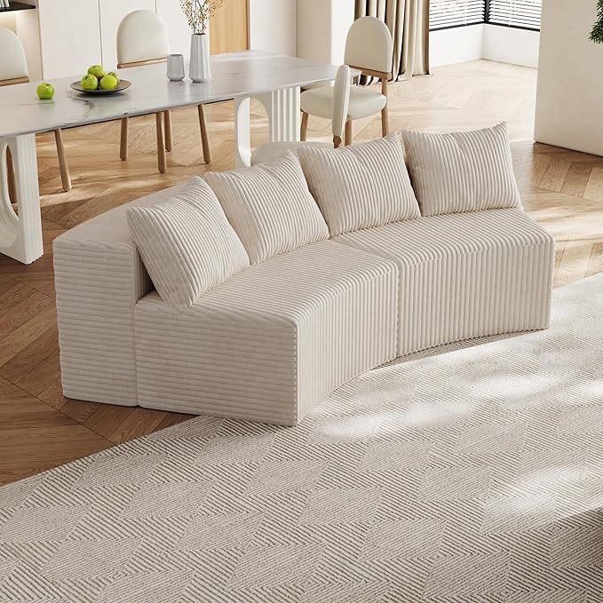 KEIKI Corduroy Curved Sectional Sofa, 2 Seater Symmetrical Modular Semi - Image 3