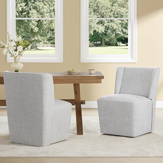 Upholstered Dining Chair with Casters Wingback Modern Side Armless Deskchair - Image 2