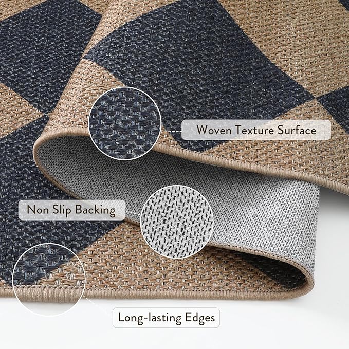 Lahome Checkered Easy Jute Entryway Rug, 3x5 Washable Area Rugs - Image 3