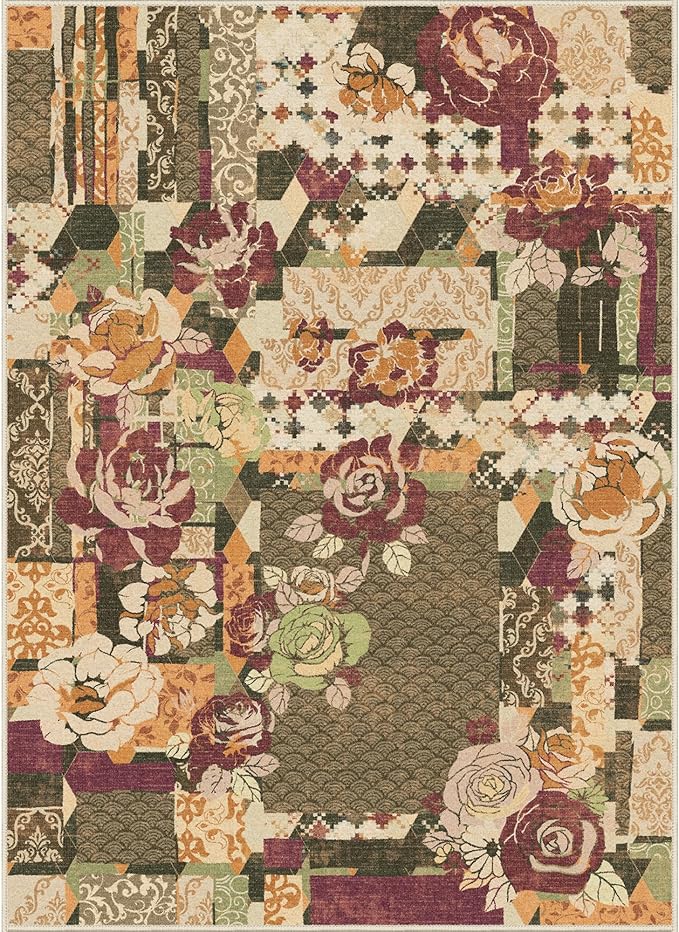 GENIMO 5X7 Floral Area Rugs for Living Room, Machine Washable Non Slip Vintage - Image 9