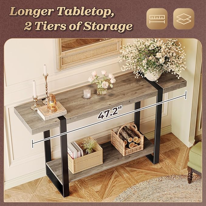 Huuger 47.2 Inch Entryway Table, 2-Tier Industrial Console Sofa Table - Image 4