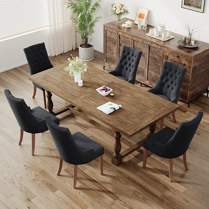 COLAMY Fabric Side Dining Chairs Set of 6, Wingback Upholstered Dining Room - Image 3