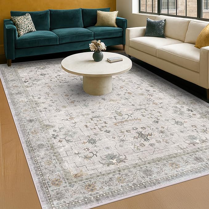 Boho Light Grey Living Room Rug 6x8 by HazoHaus