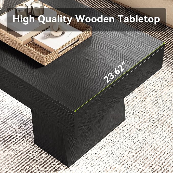 LITTLE TREE Farmhouse Coffee Table, 47 Inches Wooden Rectangular Accent Center - Image 7
