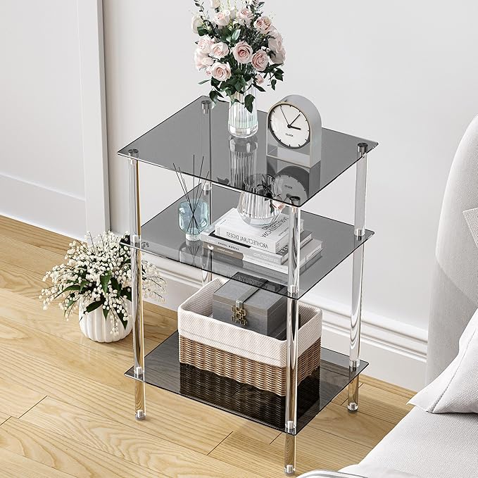 Tempered Glass Side Tables Set of 2 Acrylic End Table - Image 8
