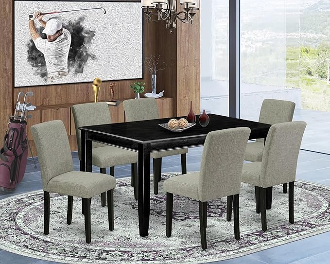 East West Furniture DUAB7-BLK-06 7 Piece Dining Room Table Set Consist of a - Image 2