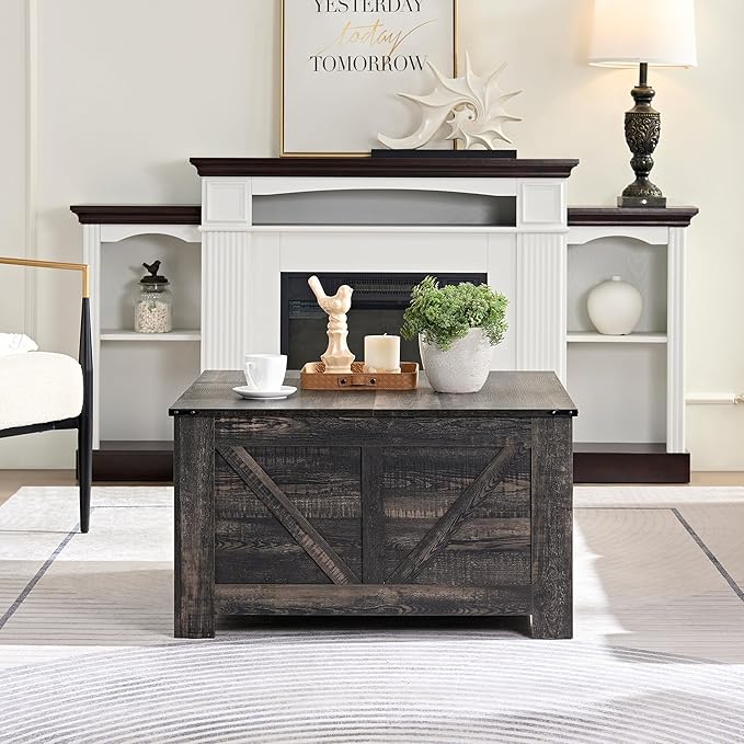 Farmhouse Coffee Table for Living Room, Wood Square Coffee Tables, 31.5" D x - Image 3