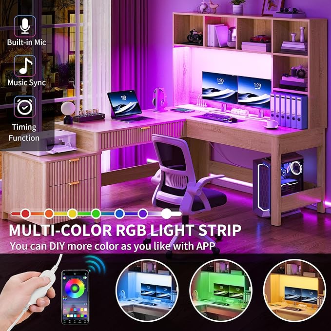 YITAHOME L Shaped Desk with Hutch and Drawers, Wood Home Office Desk with - Image 5