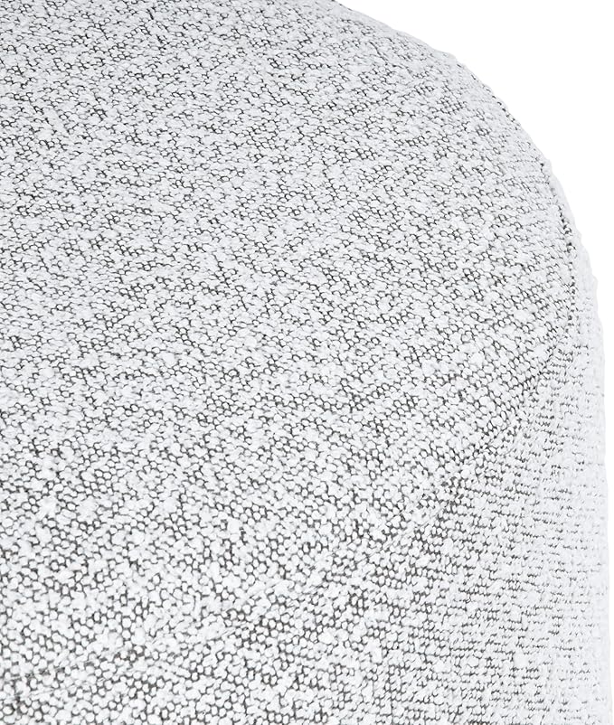 Bouclé Ottoman with Wooden Base – 22” Round Upholstered Footrest, Cream Bouclé - Image 6