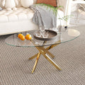 Glass Coffee Table with Chromed Legs, Oval Modern Living Room Center Table by NIERN