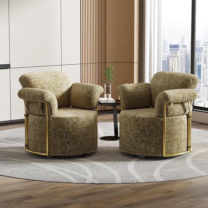KEIKI Modern Comfy Swivel Accent Reading Chair, 360°Round Upholstered Barrel - Image 3