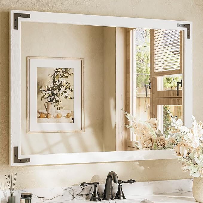 TETOTE 40 x 30 White Wood Framed Mirror by TETOTE