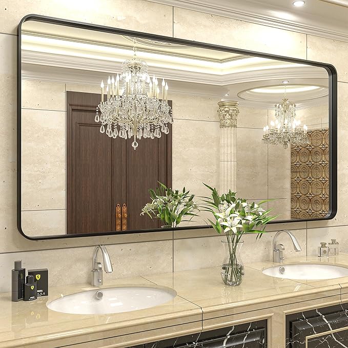 72x36 Black Bathroom Mirror for Wall, Matte Black Framed Bathroom Vanity Mirror by CHARMOR