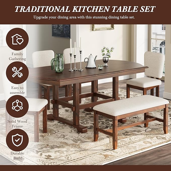 Ball & Cast 6 Pieces 78inch Extendable Wood Dining Table Set - Image 3