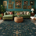 Dark Green Oushak Living Room Rug 10x12 by HazoHaus