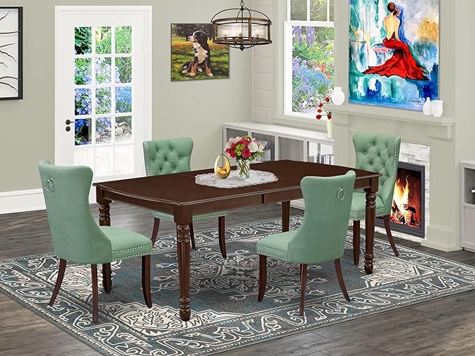 East West Furniture DODA5-MAH-22 5 Piece Kitchen Set Consists of a Rectangle - Image 2