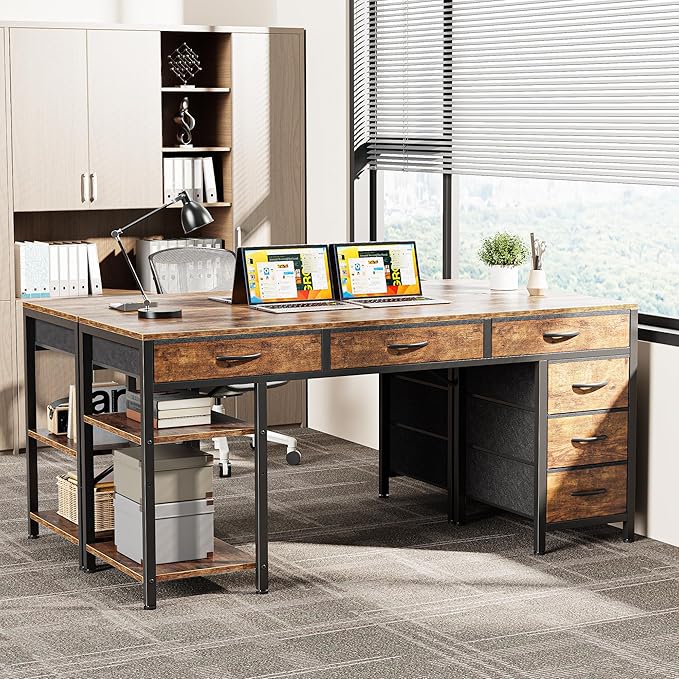 Huuger Computer Desk with 6 Drawers, 54 Inch Office Desk with Shelves, - Image 8