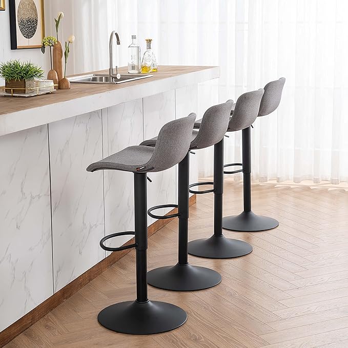 YOUTASTE Fabric Grey Bar Stools Set of 2, Adjustable Counter Height Barstools - Image 6
