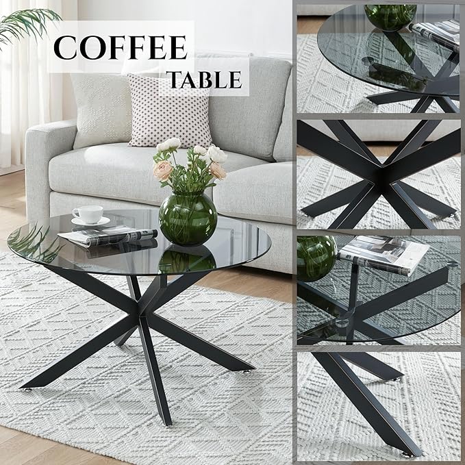 Round Glass Coffee Tables for Living Room, Home Office, Modern & Simple Center - Image 5