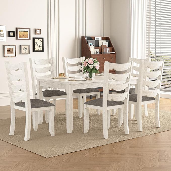 7-Piece Solid Wood Dining Table Set by Peatuk