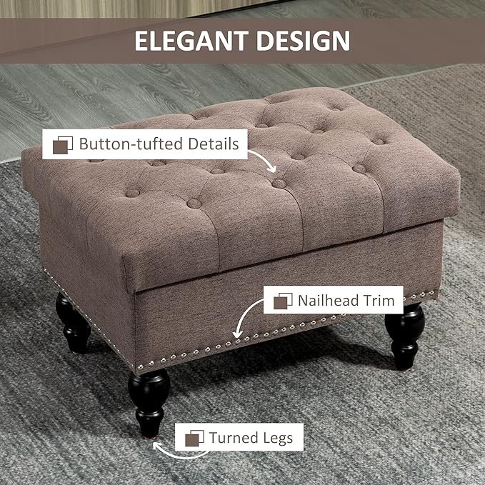 HOMCOM Ottoman with Storage for Living Room, Button-Tufted Fabric Bench for - Image 7