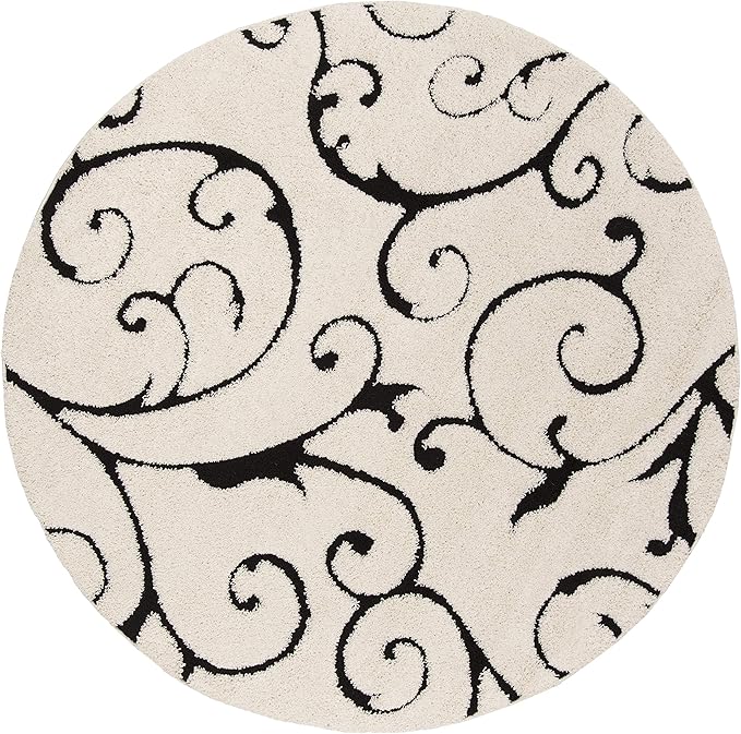 SAFAVIEH Florida Shag Collection 11' Round Ivory / Black SG455 Scrolling Vine - Image 2