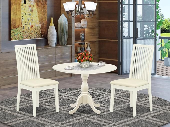 East West Furniture DMIP3-LWH-C 3 Piece Dining Room Furniture Set Contains a - Image 2