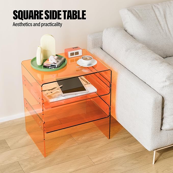Acrylic 2-Tier Side Table with Storage Mini Modern End Table/Nightstand with - Image 5