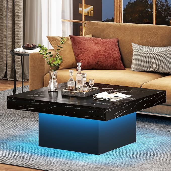 Tribesigns LED Coffee Table Square Engineered Wood Low Coffee Table by Tribesigns