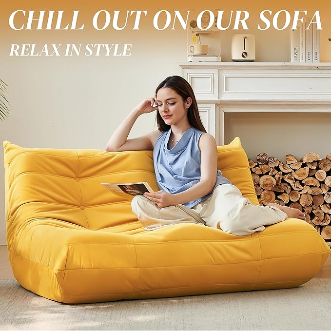 Bean Bag Chair, Loveseat Fireside Chair Bean Bag Sofa - Image 3