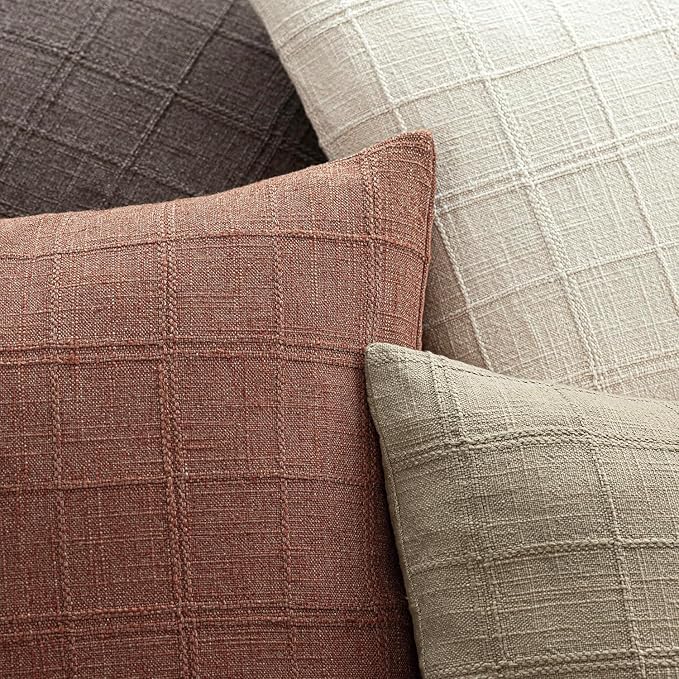 Foindtower Set of 2 Decorative Linen Check Throw Pillow Covers Neutral - Image 4