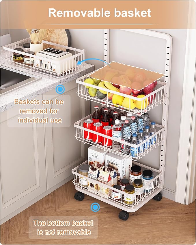 UMDONX 4-Tier Kitchen Storage Cart Metal Snack Cart Adjustable Fruit Basket on - Image 4