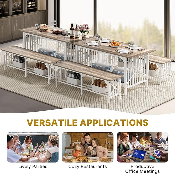 DWVO 3-Piece Dining Table Set for 4-6 People, Industrial Rectangular Dining - Image 5