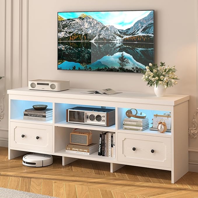 IRONCK TV Stand for 65 Inch TV, Power Outlets and Open Shelf, Media Console TV by IRONCK