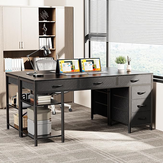 Huuger Computer Desk with 6 Drawers, 54 Inch Office Desk with Shelves, - Image 2