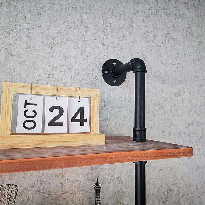 Pipe Industrial Shelves, Wall Mounted Wood Metal Ladder Rustic Bookshelf - Image 7