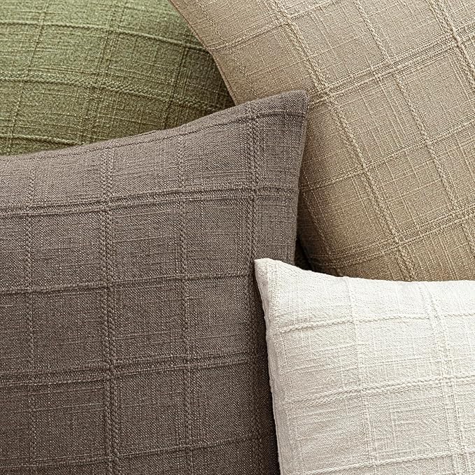 Foindtower Set of 2 Decorative Linen Check Throw Pillow Covers Neutral - Image 4