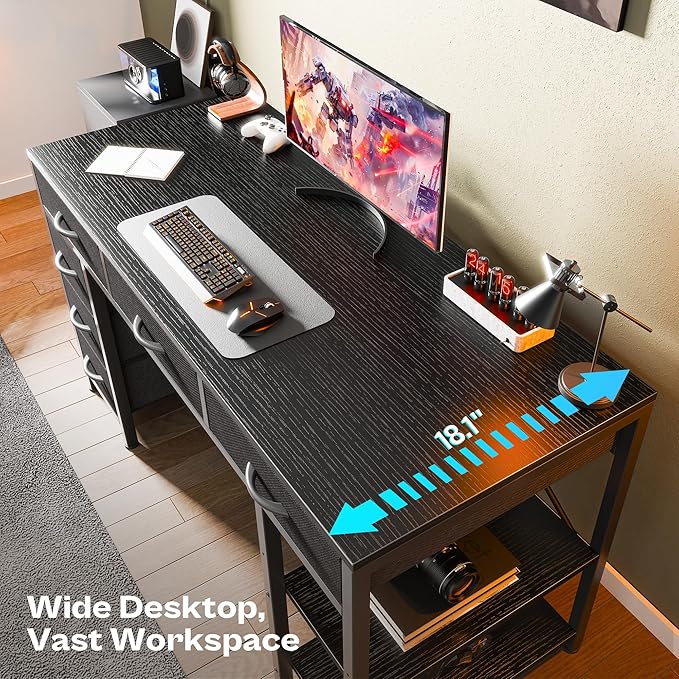 Huuger Computer Desk with 6 Drawers, 47 Inch Office Desk with Shelves, - Image 4