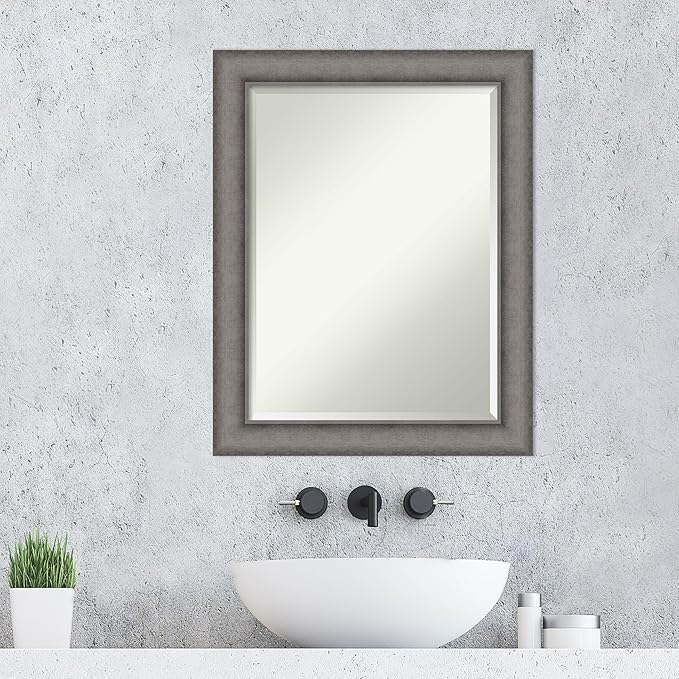 Amanti Art Grey Wall Mirror 29x23 Burnished Concrete Rectangle Bathroom Mirror - Image 5