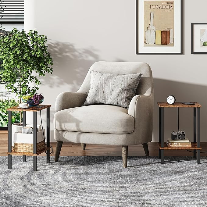 TUTOTAK End Table with Charging Station, Side Table with USB Ports and Outlets - Image 8